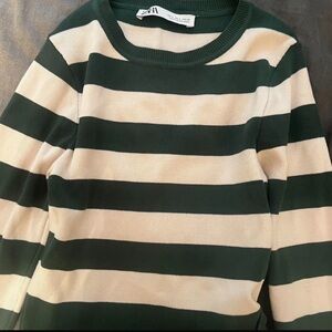 Zara Dark Green and Cream Striped Top